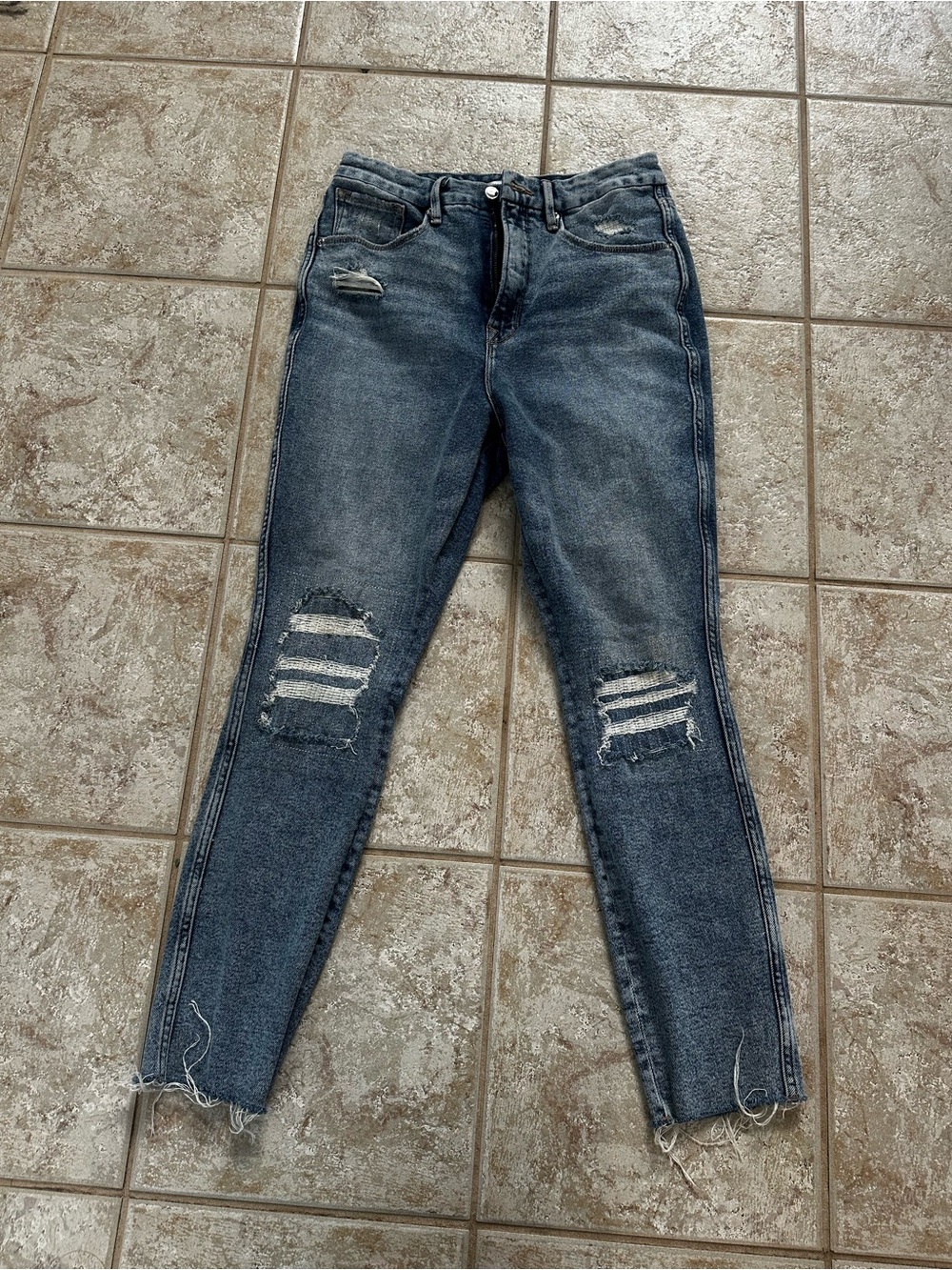 Good American Good Curve Blue Distressed Skinny Jeans